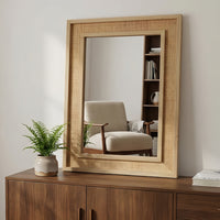 VanityFus 36-in W 24-in H Rectangle Natural Wood Framed Bathroom Vanity Mirror Wall Mirror