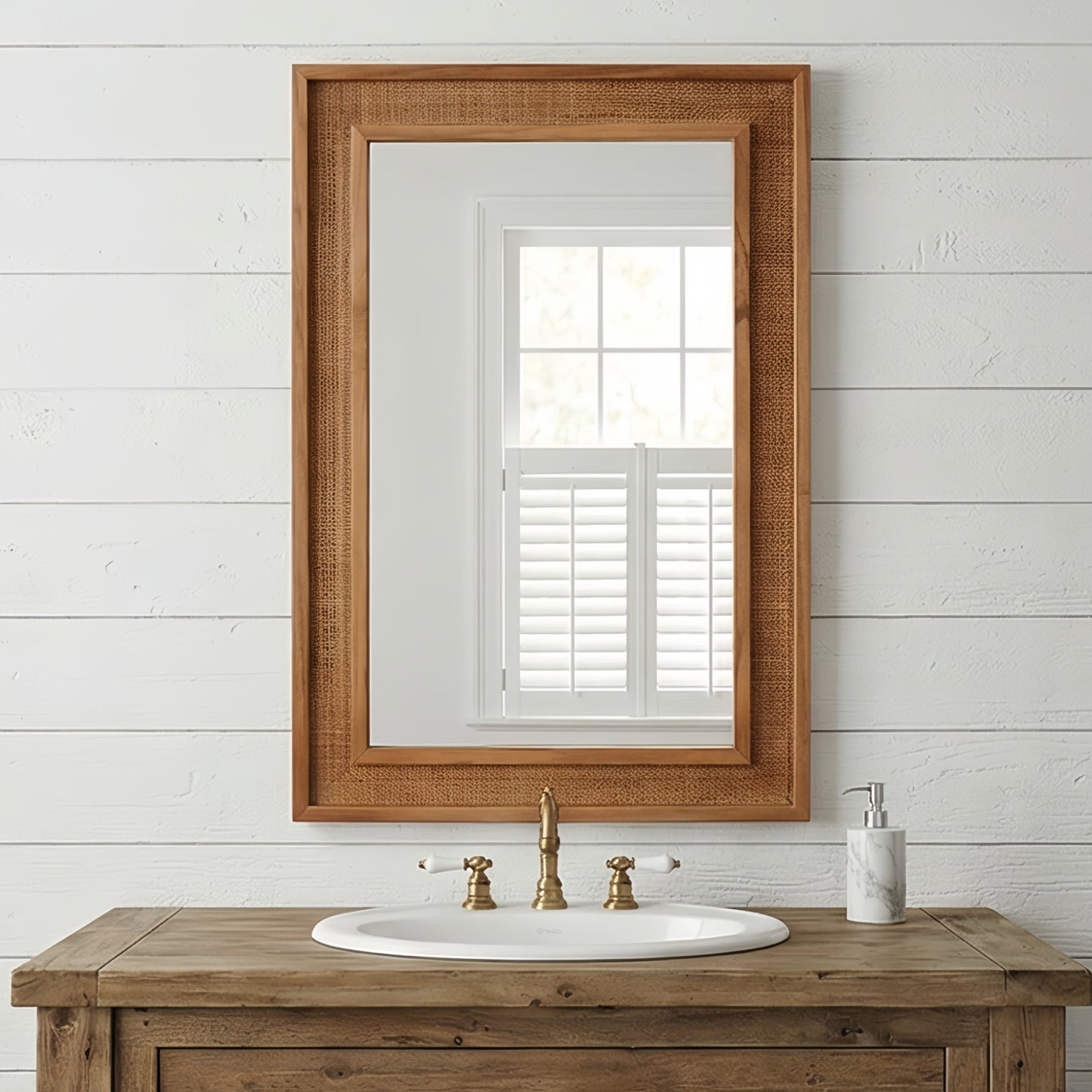 VanityFus 36-in W 24-in H Rectangle Yellowish-Brown Framed Bathroom Vanity Mirror Wall Mirror
