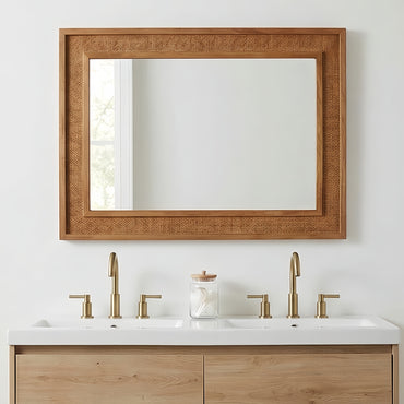 VanityFus 36-in W 24-in H Rectangle Yellowish-Brown Framed Bathroom Vanity Mirror Wall Mirror
