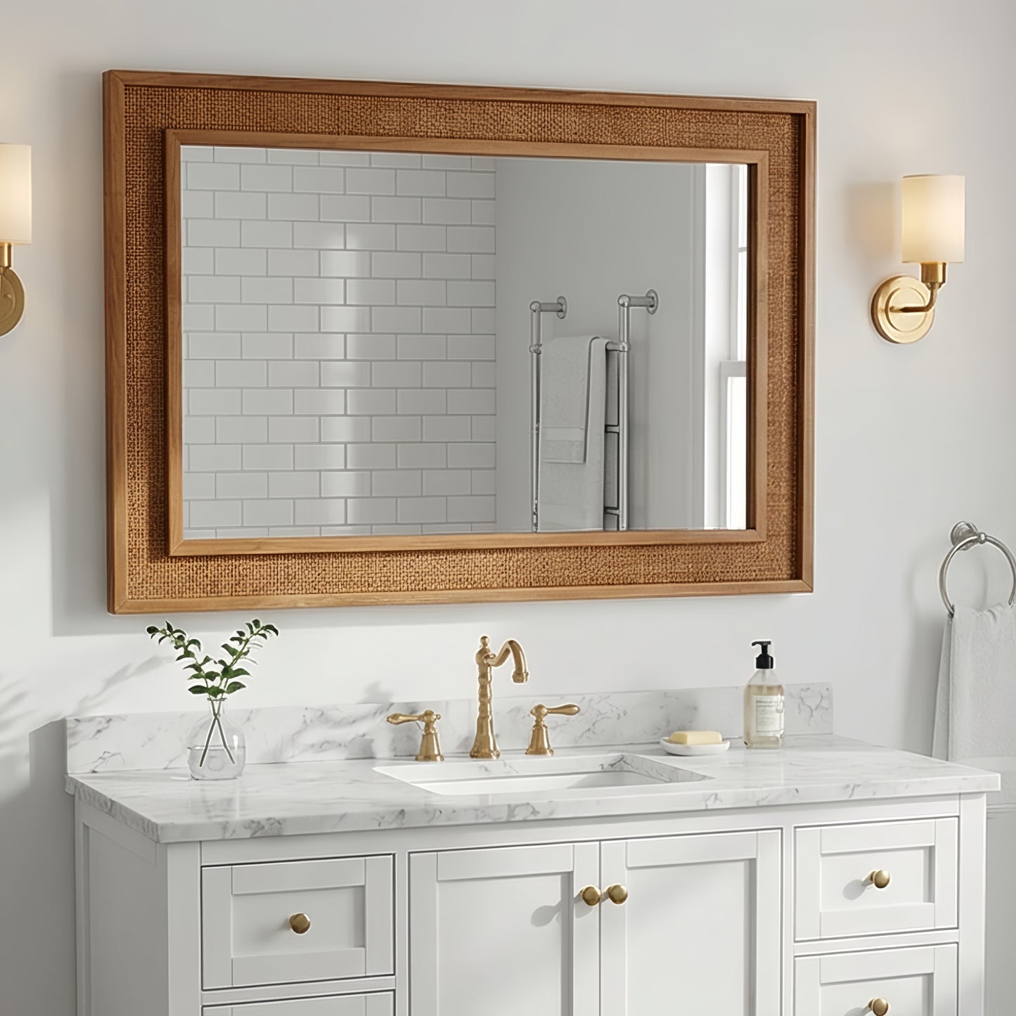 VanityFus 36-in W 24-in H Rectangle Yellowish-Brown Framed Bathroom Vanity Mirror Wall Mirror