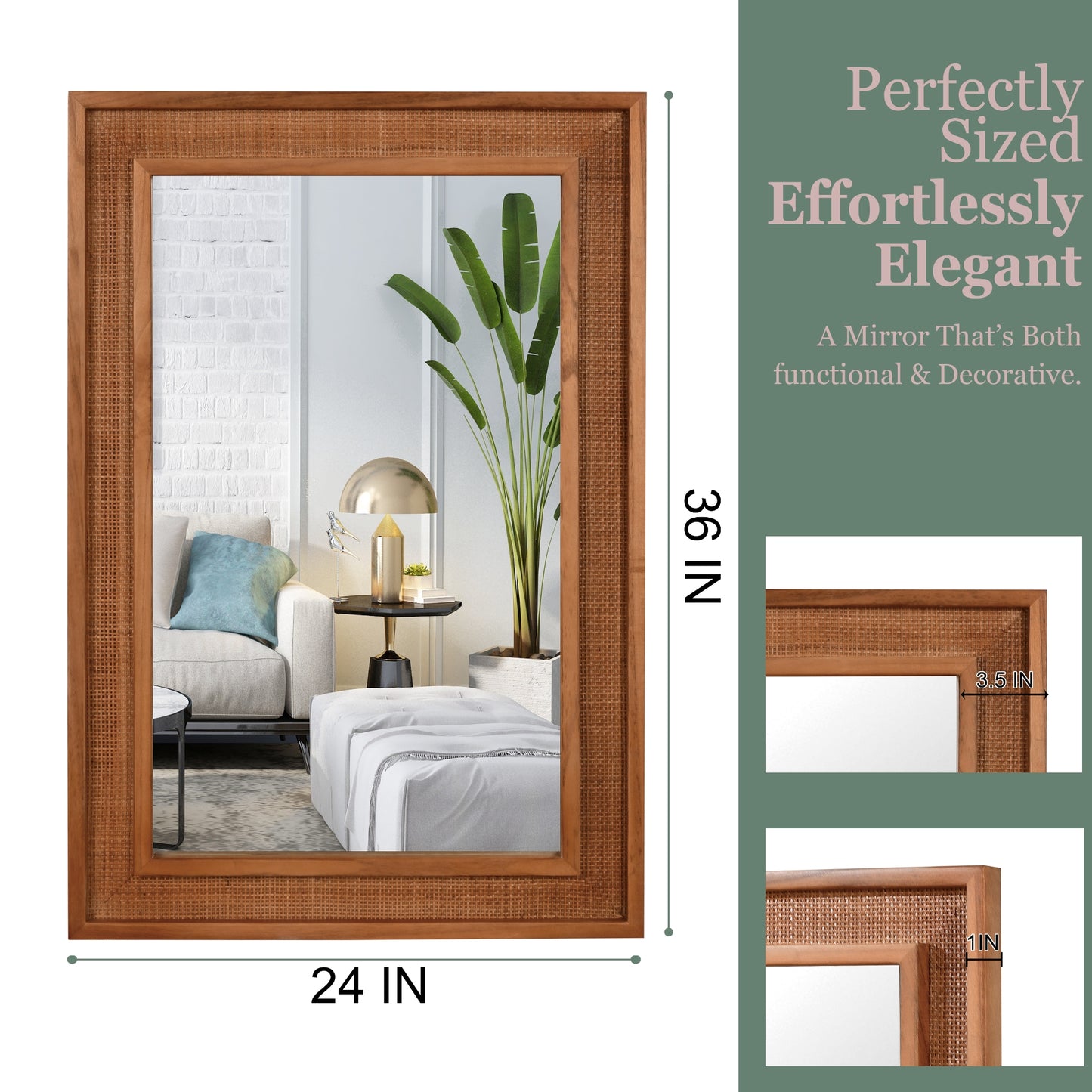 VanityFus 36-in W 24-in H Rectangle Yellowish-Brown Framed Bathroom Vanity Mirror Wall Mirror