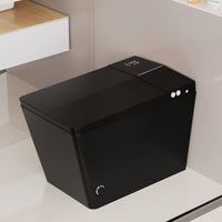 Square Smart Toilet with Built-in Tank for Modern Bathroom, Remote Control, Tankless Bidet Toilet with Foot Touching Lid Opening, Auto Flush, Heated Seat, LED Digital Display, User Memory, White/Black