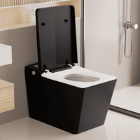 Square Smart Toilet with Built-in Tank for Modern Bathroom, Remote Control, Tankless Bidet Toilet with Foot Touching Lid Opening, Auto Flush, Heated Seat, LED Digital Display, User Memory, White/Black