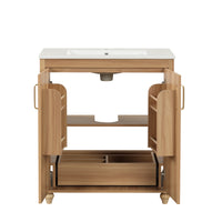 VanityFus 28.6-in Wood Bathroom Vanity Single Sink Combo with Ceramic Top Undermount 2 doors 1 drawer Adjustable Shelves
