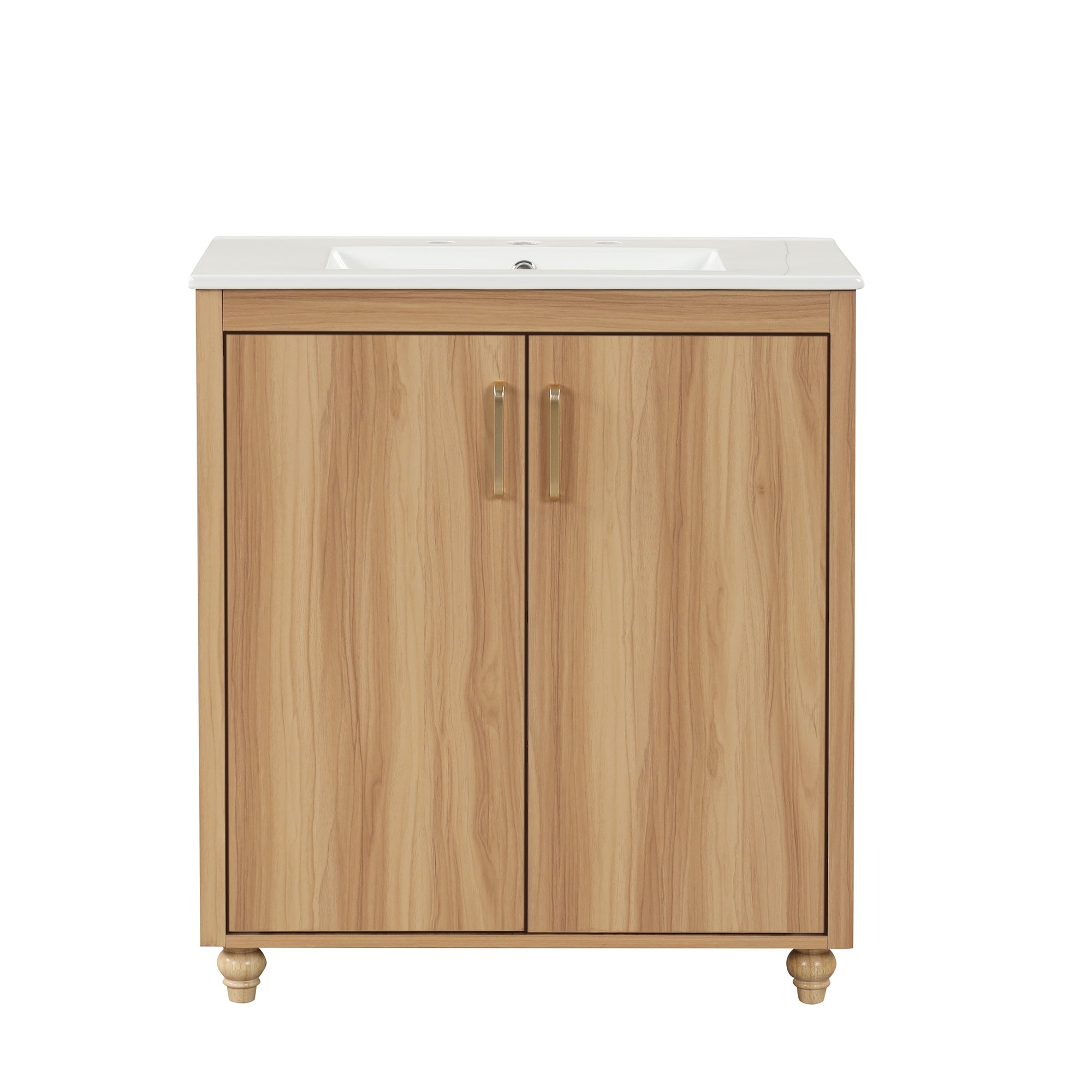VanityFus 28.6-in Wood Bathroom Vanity Single Sink Combo with Ceramic Top Undermount 2 doors 1 drawer Adjustable Shelves