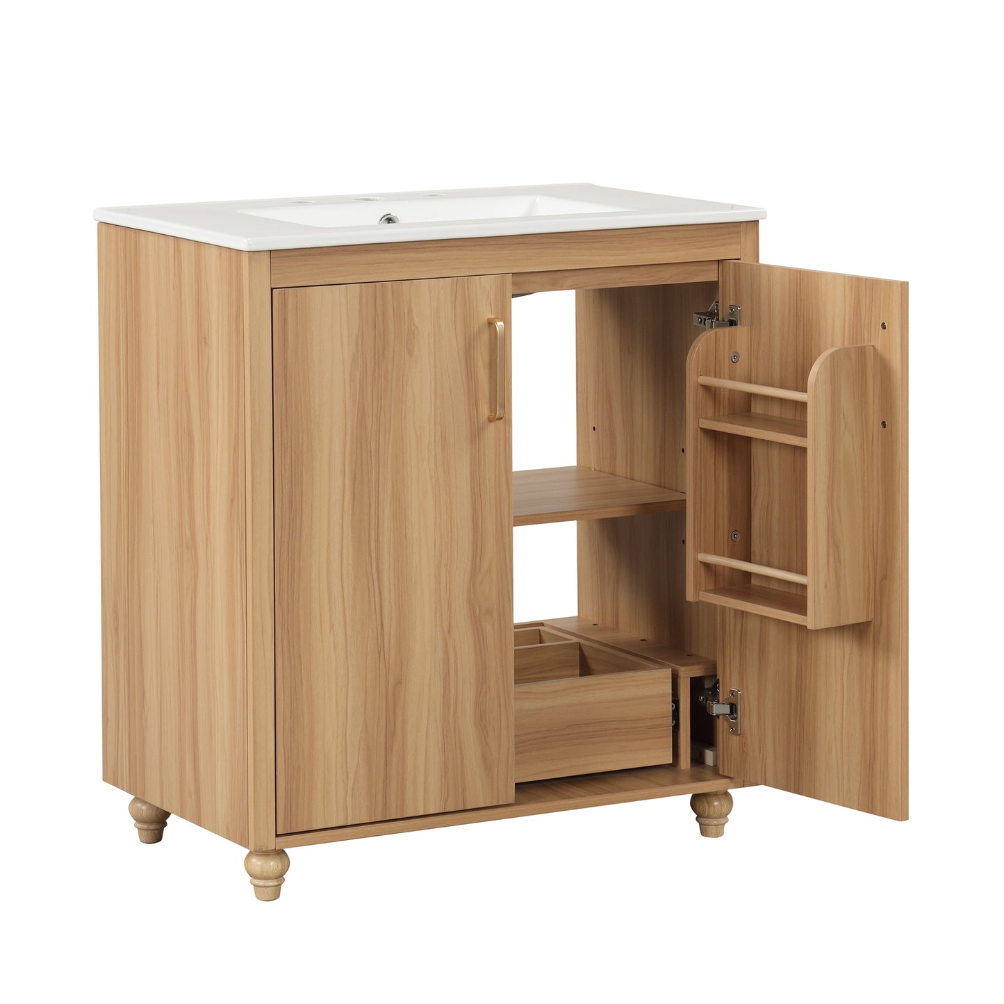 VanityFus 28.6-in Wood Bathroom Vanity Single Sink Combo with Ceramic Top Undermount 2 doors 1 drawer Adjustable Shelves