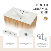 VanityFus 28.6-in Wood Bathroom Vanity Single Sink Combo with Ceramic Top Undermount 2 doors 1 drawer Adjustable Shelves