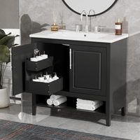 VanityFus 28.6-in Black Bathroom Vanity Single Sink Combo Undermount with Ceramic Top 2 doors 2 drawers