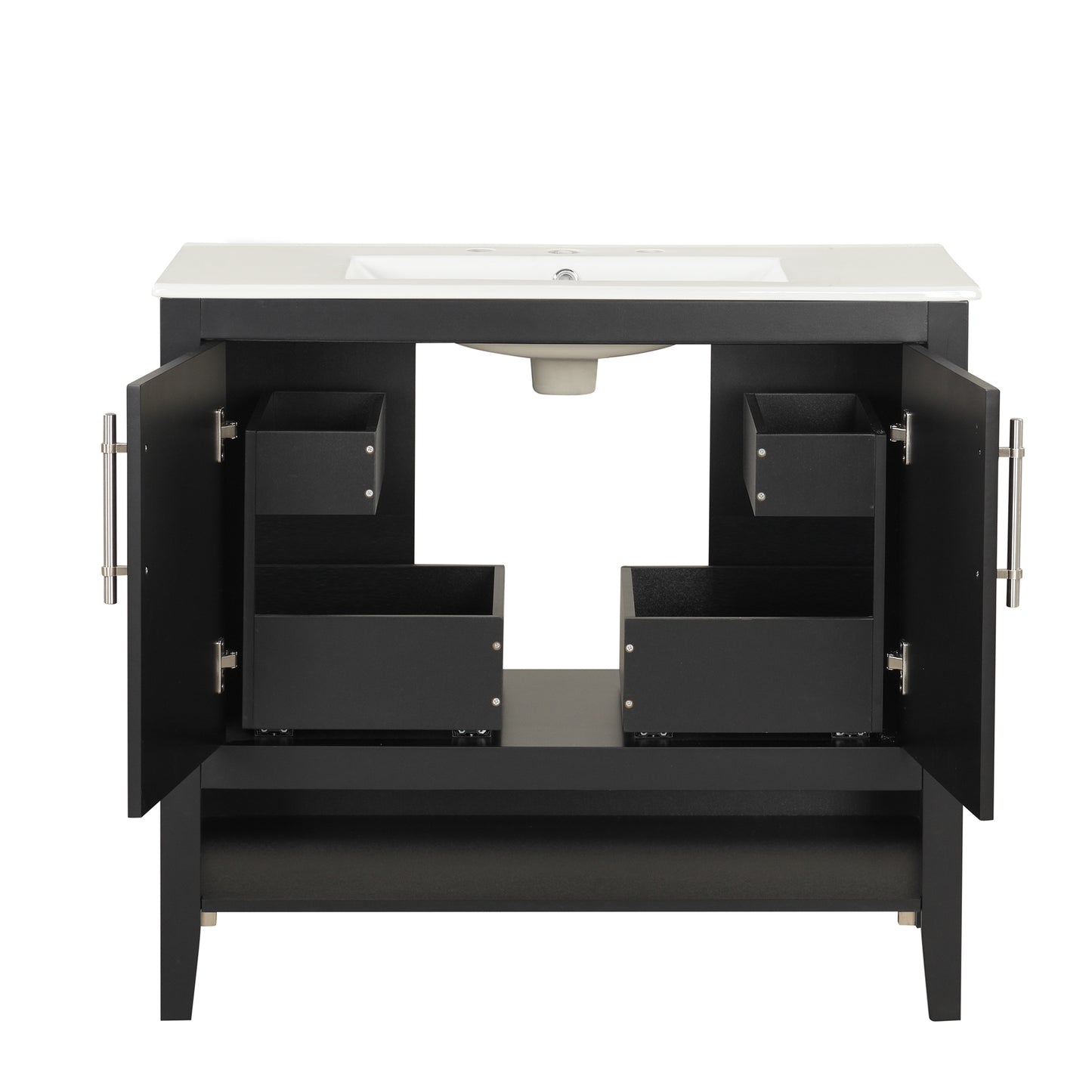 VanityFus 28.6-in Black Bathroom Vanity Single Sink Combo Undermount with Ceramic Top 2 doors 2 drawers