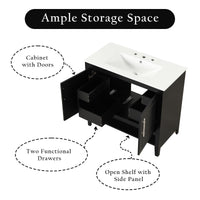VanityFus 28.6-in Black Bathroom Vanity Single Sink Combo Undermount with Ceramic Top 2 doors 2 drawers