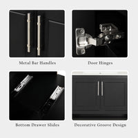 VanityFus 28.6-in Black Bathroom Vanity Single Sink Combo Undermount with Ceramic Top 2 doors 2 drawers
