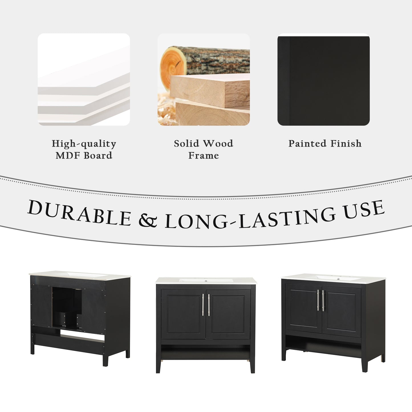 VanityFus 28.6-in Black Bathroom Vanity Single Sink Combo Undermount with Ceramic Top 2 doors 2 drawers