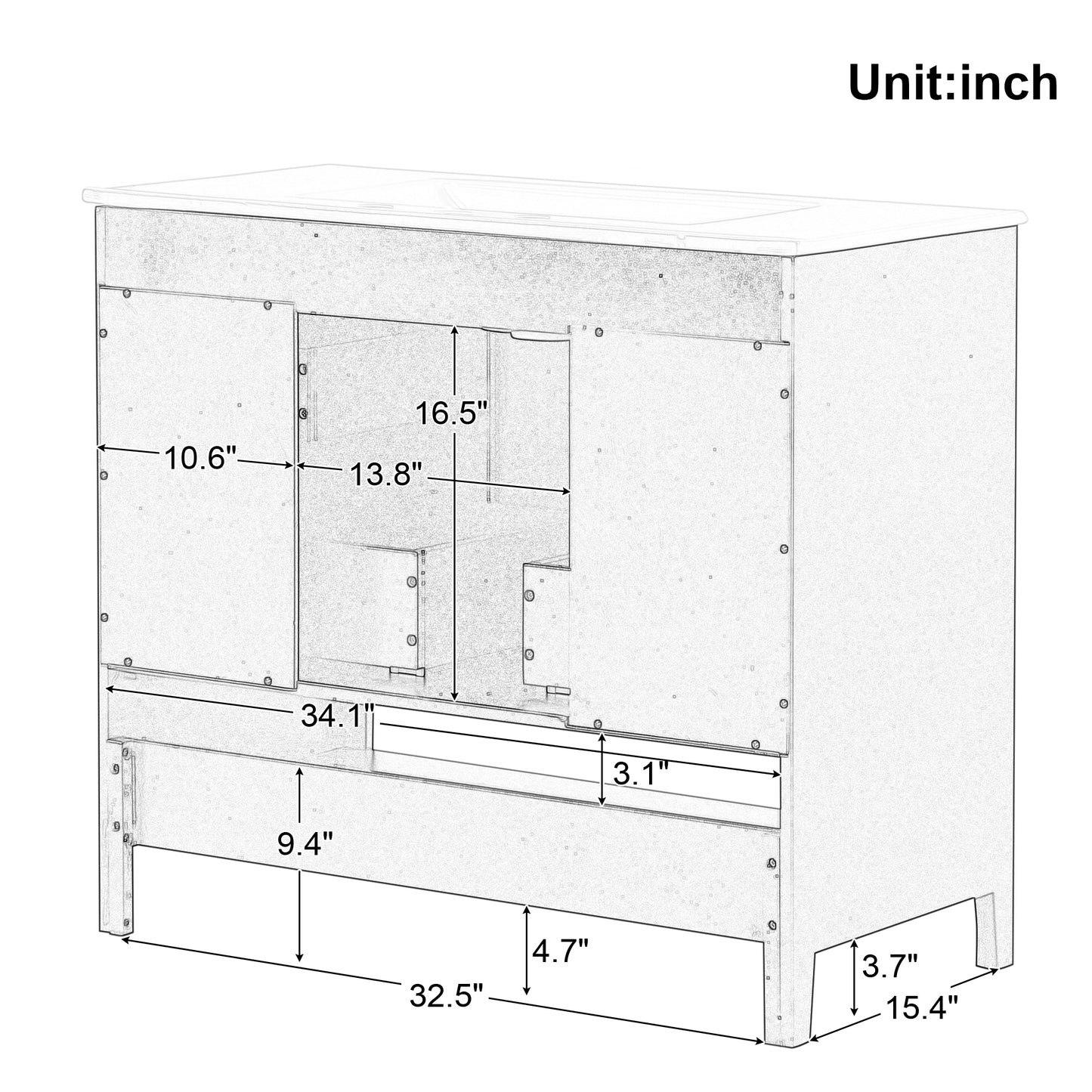 VanityFus 28.6-in Black Bathroom Vanity Single Sink Combo Undermount with Ceramic Top 2 doors 2 drawers
