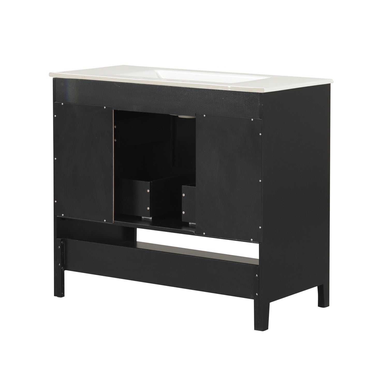 VanityFus 28.6-in Black Bathroom Vanity Single Sink Combo Undermount with Ceramic Top 2 doors 2 drawers
