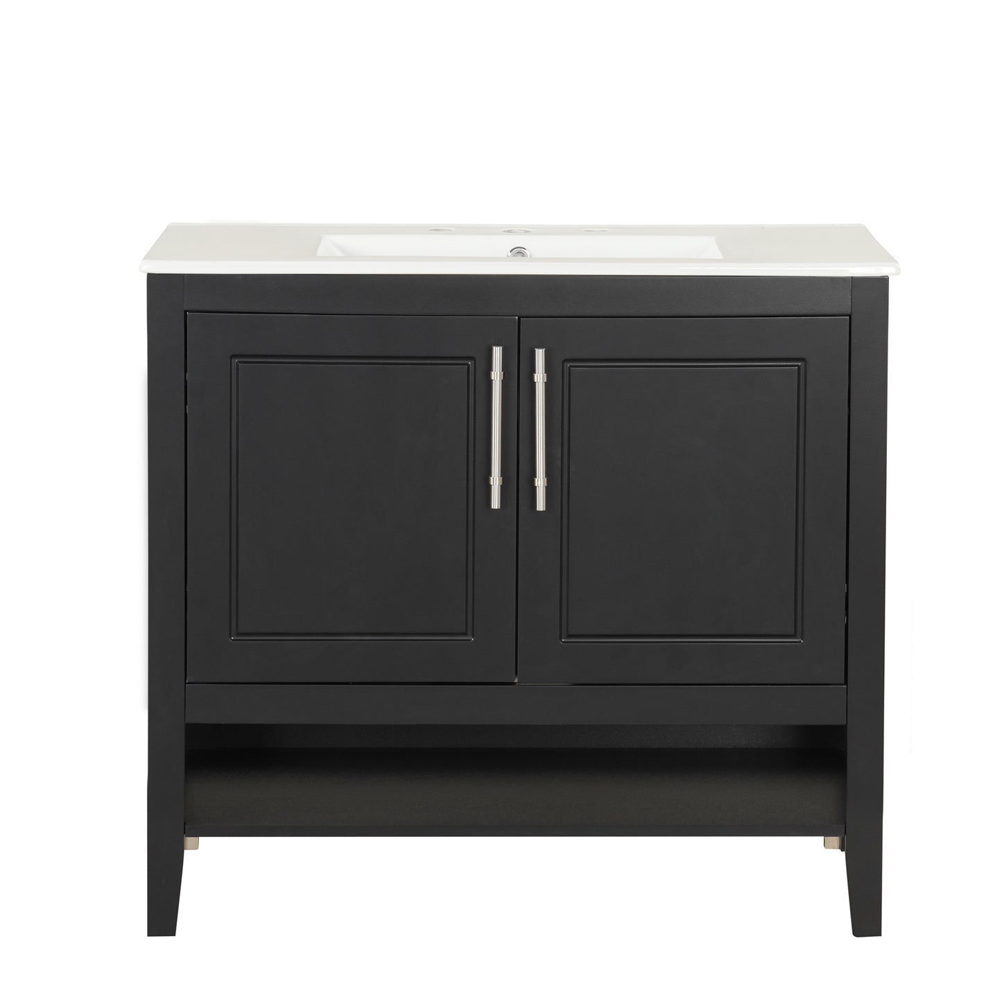 VanityFus 28.6-in Black Bathroom Vanity Single Sink Combo Undermount with Ceramic Top 2 doors 2 drawers