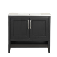 VanityFus 28.6-in Black Bathroom Vanity Single Sink Combo Undermount with Ceramic Top 2 doors 2 drawers
