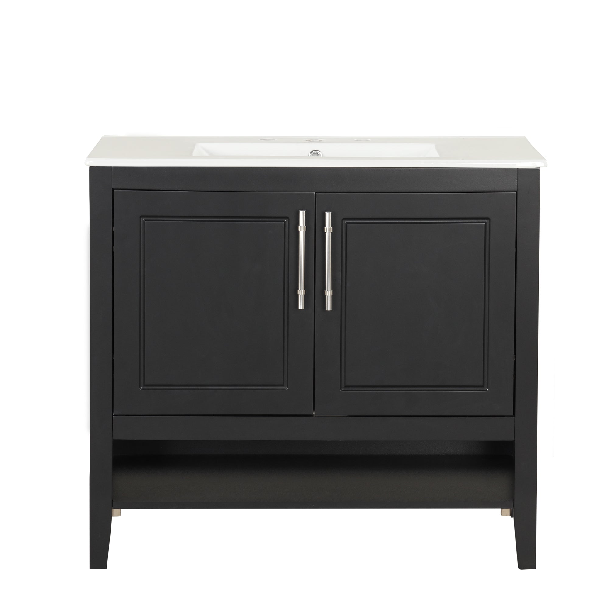 VanityFus 28.6-in Black Bathroom Vanity Single Sink Combo Undermount with Ceramic Top 2 doors 2 drawers