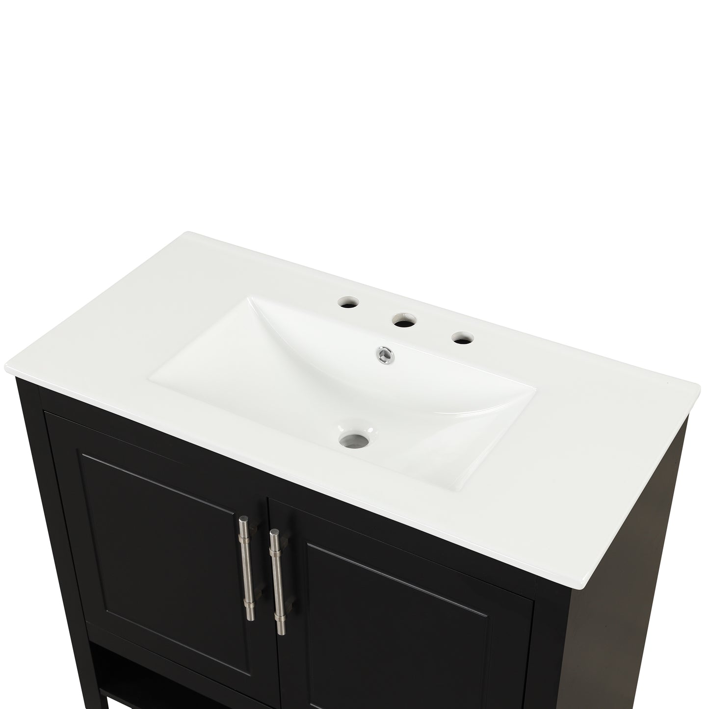 VanityFus 28.6-in Black Bathroom Vanity Single Sink Combo Undermount with Ceramic Top 2 doors 2 drawers