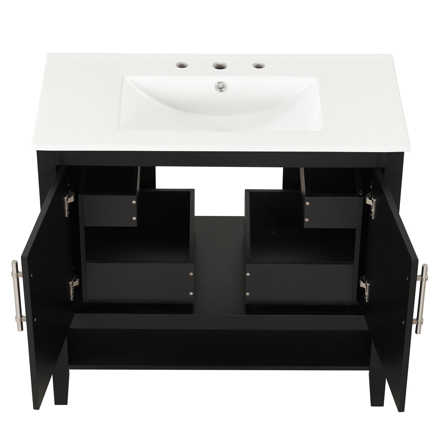 VanityFus 28.6-in Black Bathroom Vanity Single Sink Combo Undermount with Ceramic Top 2 doors 2 drawers