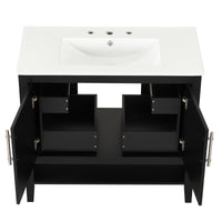 VanityFus 28.6-in Black Bathroom Vanity Single Sink Combo Undermount with Ceramic Top 2 doors 2 drawers