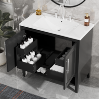 VanityFus 28.6-in Black Bathroom Vanity Single Sink Combo Undermount with Ceramic Top 2 doors 2 drawers