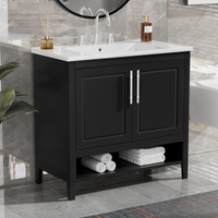 VanityFus 28.6-in Black Bathroom Vanity Single Sink Combo Undermount with Ceramic Top 2 doors 2 drawers