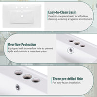 VanityFus 30-in Bathroom Green Vanity Single Sink Combo with Ceramic White Top 1 Soft-Close Doors 3 drawer
