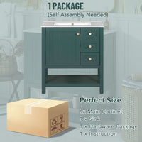 VanityFus 30-in Bathroom Green Vanity Single Sink Combo with Ceramic White Top 1 Soft-Close Doors 3 drawer