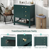 VanityFus 30-in Bathroom Green Vanity Single Sink Combo with Ceramic White Top 1 Soft-Close Doors 3 drawer