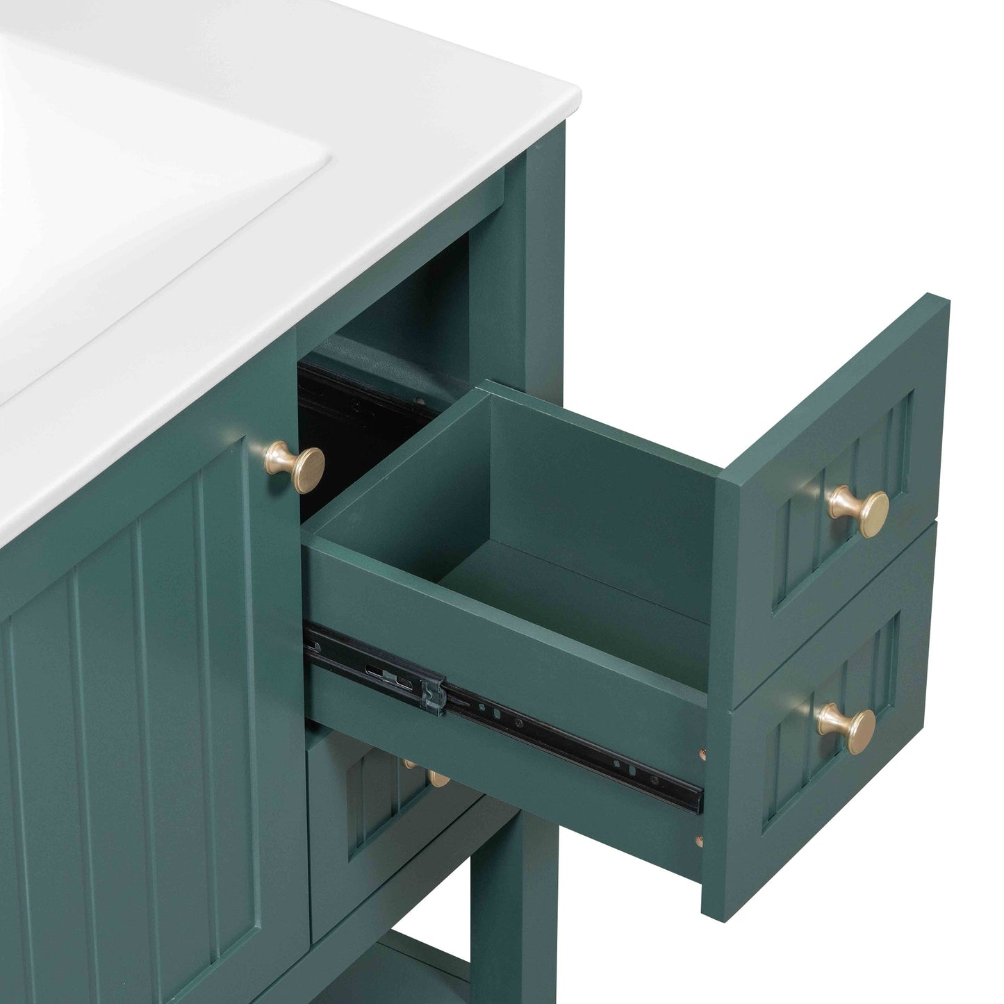 VanityFus 30-in Bathroom Green Vanity Single Sink Combo with Ceramic White Top 1 Soft-Close Doors 3 drawer