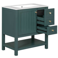 VanityFus 30-in Bathroom Green Vanity Single Sink Combo with Ceramic White Top 1 Soft-Close Doors 3 drawer