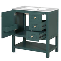 VanityFus 30-in Bathroom Green Vanity Single Sink Combo with Ceramic White Top 1 Soft-Close Doors 3 drawer
