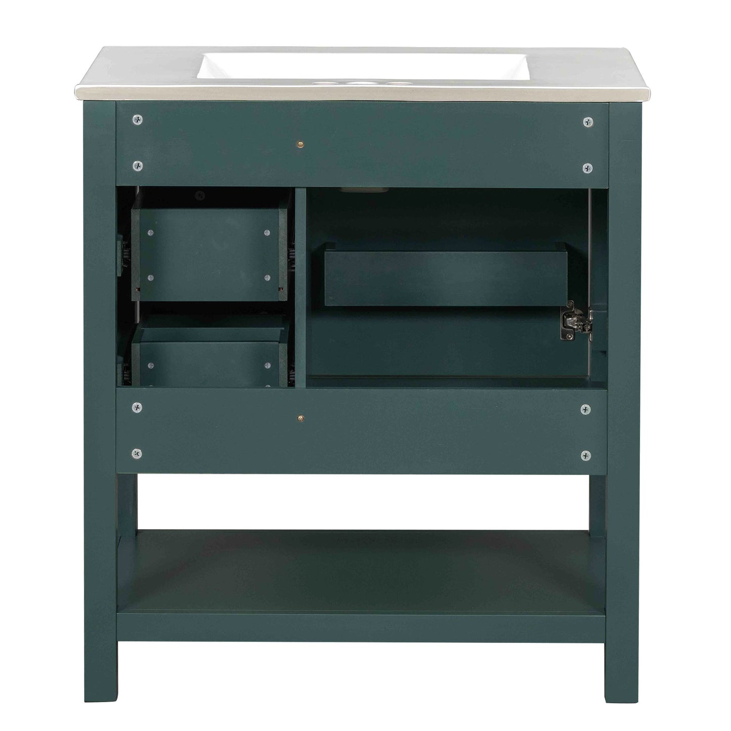 VanityFus 30-in Bathroom Green Vanity Single Sink Combo with Ceramic White Top 1 Soft-Close Doors 3 drawer