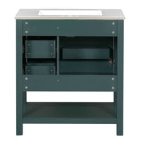 VanityFus 30-in Bathroom Green Vanity Single Sink Combo with Ceramic White Top 1 Soft-Close Doors 3 drawer