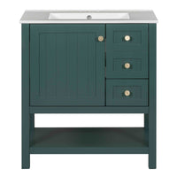 VanityFus 30-in Bathroom Green Vanity Single Sink Combo with Ceramic White Top 1 Soft-Close Doors 3 drawer