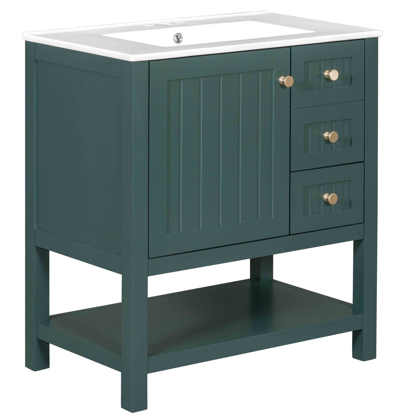 VanityFus 30-in Bathroom Green Vanity Single Sink Combo with Ceramic White Top 1 Soft-Close Doors 3 drawer