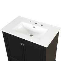 VanityFus 28.6-in Black Bathroom Vanity Single Sink Combo with Ceramic Top Undermount 2 doors 1 drawer Adjustable Shelves