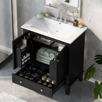 VanityFus 28.6-in Black Bathroom Vanity Single Sink Combo with Ceramic Top Undermount 2 doors 1 drawer Adjustable Shelves