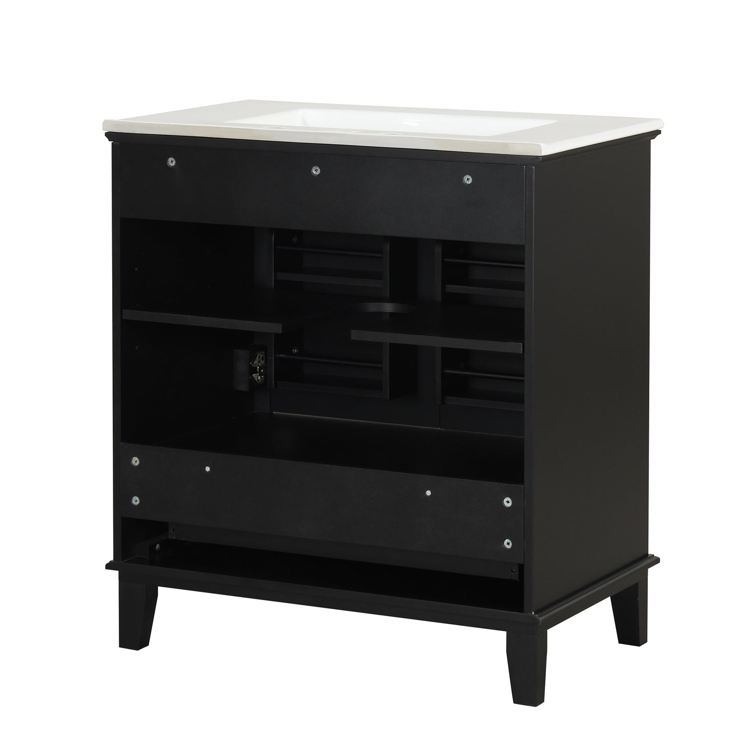 VanityFus 28.6-in Black Bathroom Vanity Single Sink Combo with Ceramic Top Undermount 2 doors 1 drawer Adjustable Shelves