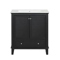 VanityFus 28.6-in Black Bathroom Vanity Single Sink Combo with Ceramic Top Undermount 2 doors 1 drawer Adjustable Shelves