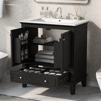VanityFus 28.6-in Black Bathroom Vanity Single Sink Combo with Ceramic Top Undermount 2 doors 1 drawer Adjustable Shelves