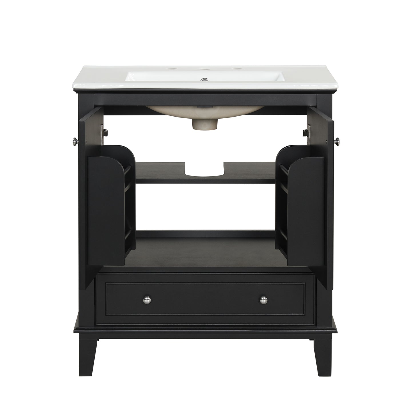 VanityFus 28.6-in Black Bathroom Vanity Single Sink Combo with Ceramic Top Undermount 2 doors 1 drawer Adjustable Shelves