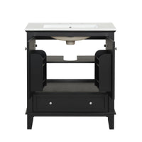 VanityFus 28.6-in Black Bathroom Vanity Single Sink Combo with Ceramic Top Undermount 2 doors 1 drawer Adjustable Shelves