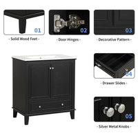 VanityFus 28.6-in Black Bathroom Vanity Single Sink Combo with Ceramic Top Undermount 2 doors 1 drawer Adjustable Shelves