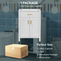 VanityFus 24.2-in Bathroom Vanity White Single Sink Combo with Ceramic Top 2 Soft-Close Doors 1 drawer