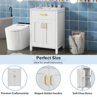 VanityFus 24.2-in Bathroom Vanity White Single Sink Combo with Ceramic Top 2 Soft-Close Doors 1 drawer