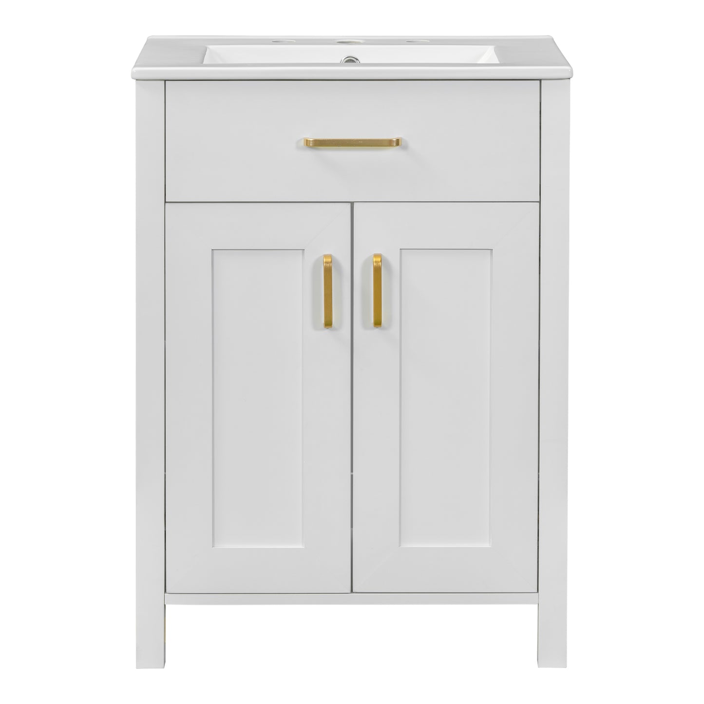 VanityFus 24.2-in Bathroom Vanity White Single Sink Combo with Ceramic Top 2 Soft-Close Doors 1 drawer