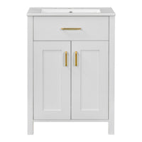 VanityFus 24.2-in Bathroom Vanity White Single Sink Combo with Ceramic Top 2 Soft-Close Doors 1 drawer