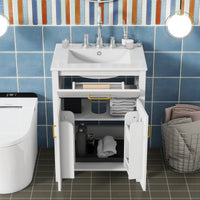 VanityFus 24.2-in Bathroom Vanity White Single Sink Combo with Ceramic Top 2 Soft-Close Doors 1 drawer