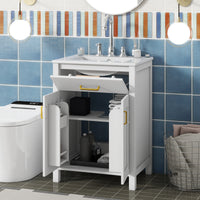 VanityFus 24.2-in Bathroom Vanity White Single Sink Combo with Ceramic Top 2 Soft-Close Doors 1 drawer